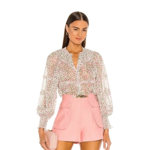 Alice + Olivia Tops - Alice + Olivia Pink and Green Floral Blouse, NWT, Size XS, High Fashion